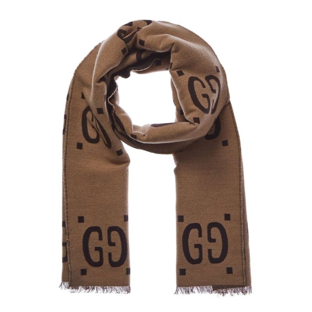 Gucci Gg Jacquard Wool-Blend Scarf, Beige